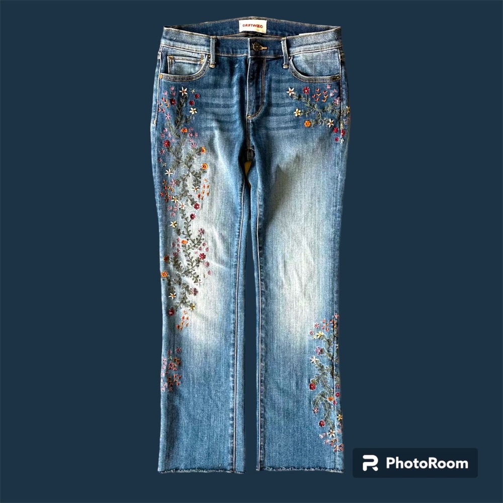 Driftwood Kelly Embroidered Jeans, pre-loved Size 27 with custom cut hem
